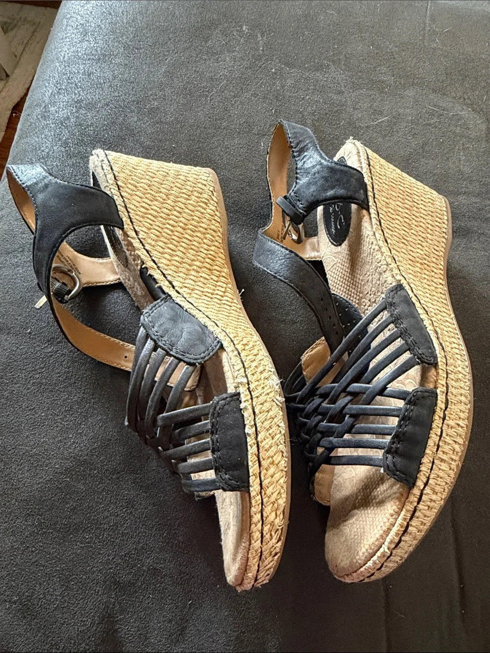 b.o.c. Black Strappy Espadrille Wedge Sandals